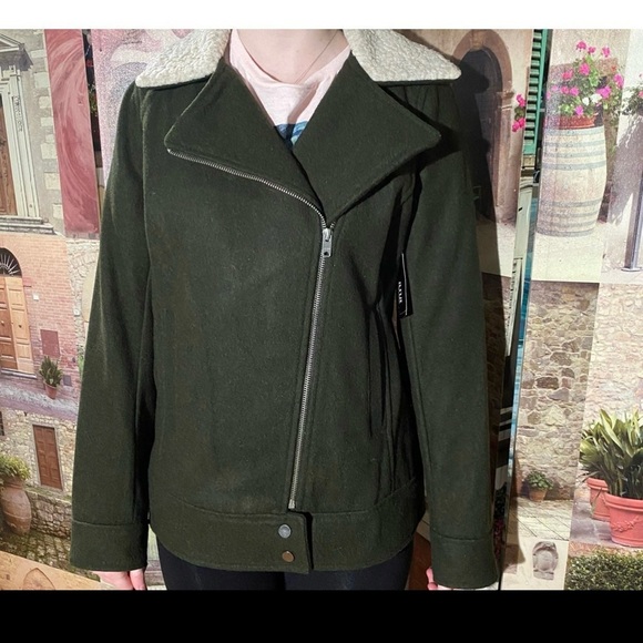 Ladies Wool Jacket Blend Army Green Small - Picture 11 of 11